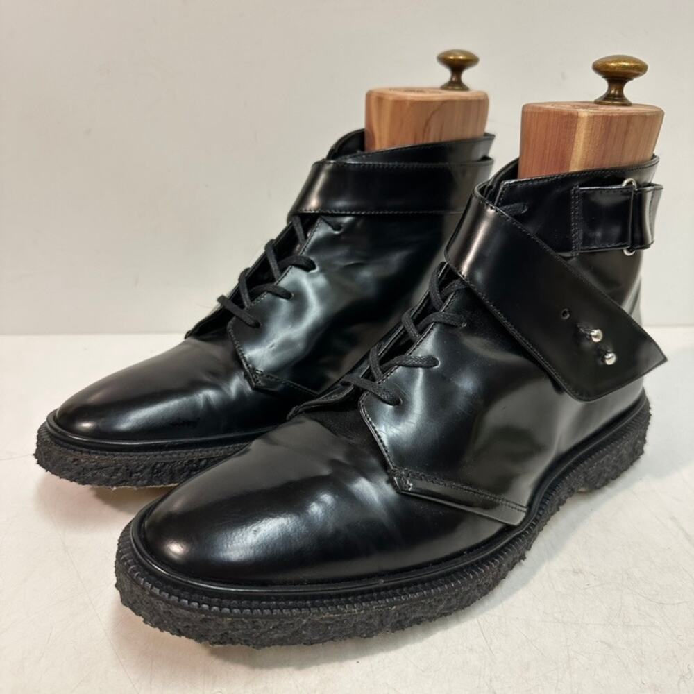RARE Aideu Paris Richard Boots Polished Black Calf Crepe Sole EUC US 9 EU 42